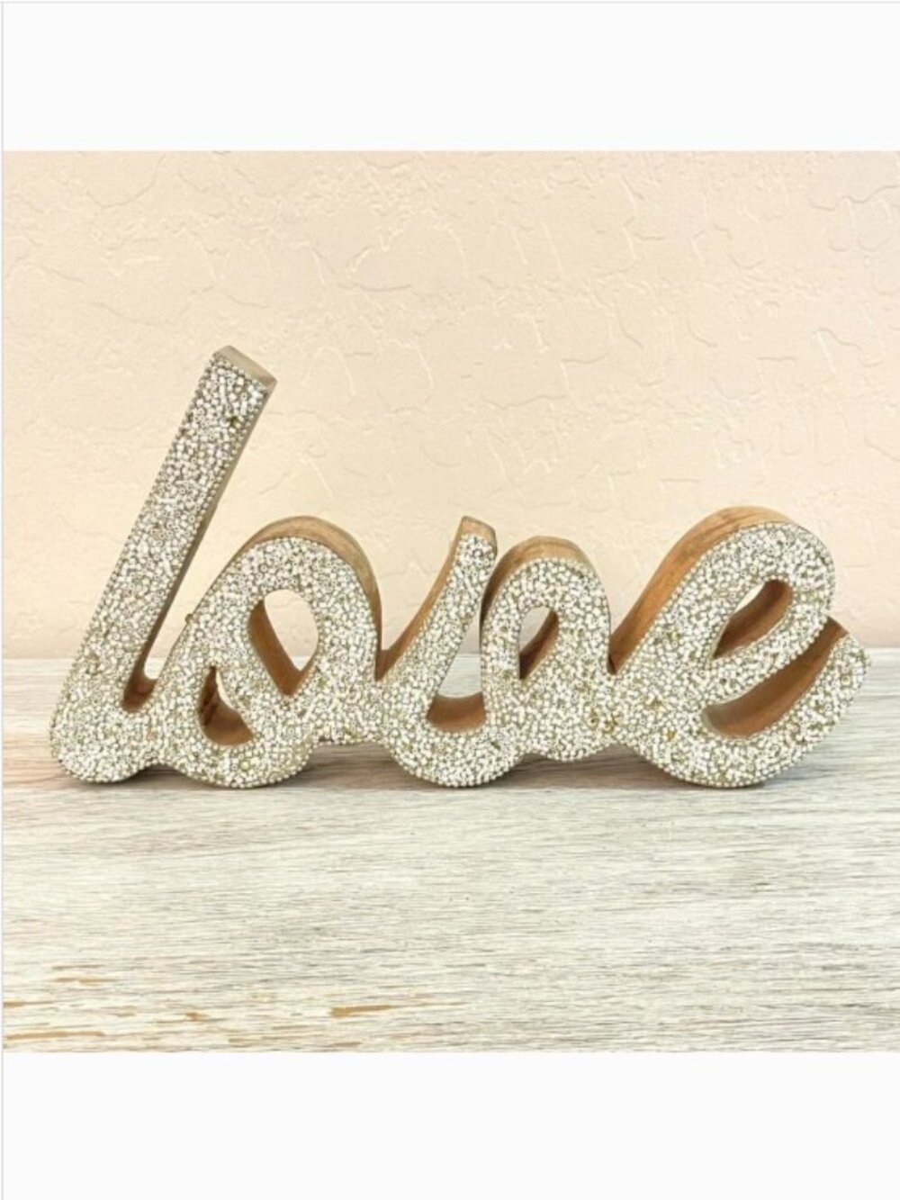 LOVE Sign Sparkly Beads Crystals Wood Table Top Decor Glam Bling
